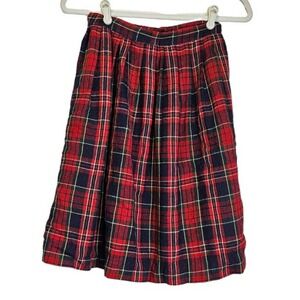 Vintage 50s Honeylane Sears Roebuck Wool Red Plaid Pleated Skirt Academia